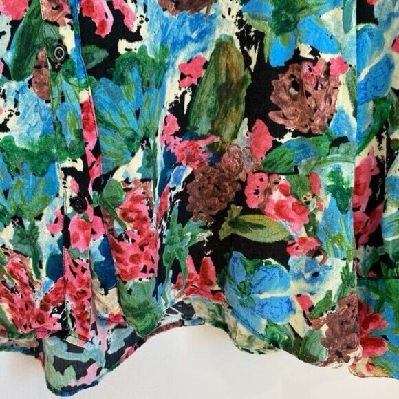 Zara Women's M Blue Pink Pastel Watercolor Button Down Shirt Top Hawaiian Beach - Picture 9 of 14